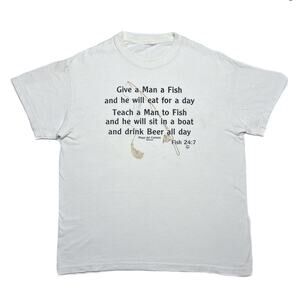 Miro Give a Man A Fish Novelty Print T-Shirt Fish 24:7 White Short Sleeve Mexico